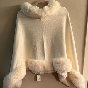 Ivory Faux Fur Poncho - One Size
